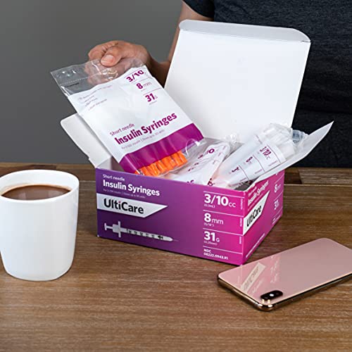 UltiCare U-100 3/10cc Insulin Syringes, 31G x 5/16", 100 Count, Comfortable and Accurate Dosing, Compatible with Any U-100 Strength Insulin