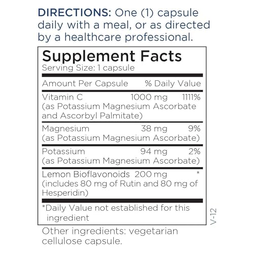 Metabolic Maintenance Buffered Vitamin C 1000mg - Pure Buffered VIT C with Potassium, Calcium & Magnesium, Immune Support Ascorbic Acid Complex with Bioflavonoids - 90 Capsules