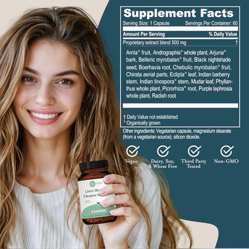 Ruved LivTone - Liver Care, Liver Support Supplement for Women & Men with Amla, Andrographis & Picrorhiza, Pills with Organic Herbs for Natural Detox - 90 Capsules (1 Count)