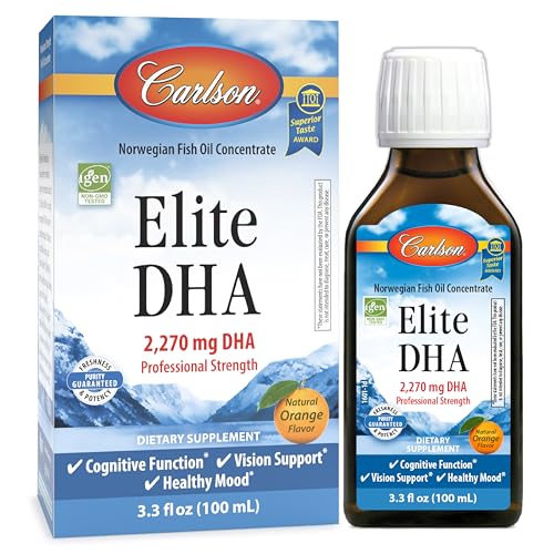 Carlson - Elite DHA, 2270 mg DHA, Professional Strength, Norwegian Fish Oil Concentrate, Cognitive Function & Vision Support, Orange, 100 mL