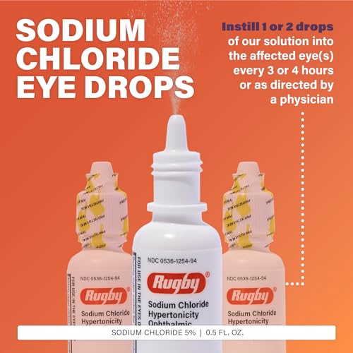 Rugby Sodium Chloride Hypertonicity Ophthalmic Eye Solution 5% - Sodium Chloride Eye Drops for Temporary Corneal Edema Symptom Support - Alcohol-Free - 0.5 Fl. Oz.