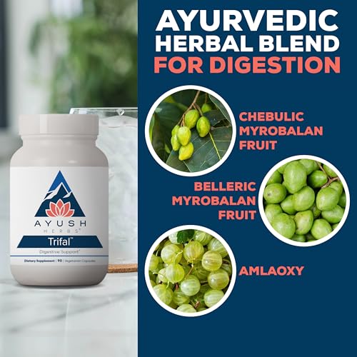 Ayush Herbs Trifal Digestive Support with Amla - Triphala Supplement for Women & Men, Promotes Balanced Digestion, Antioxidant Rich, Made with Organic Ingredients - 90 Vegetarian Capsules (1 Count)