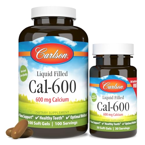 Carlson - Cal-600, 600 mg Calcium, Bone Support, Healthy Teeth & Optimal Wellness, 100+30 Softgels