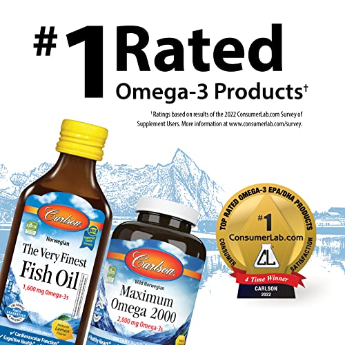 Carlson - Cod Liver Oil Gems, 460 mg Omega-3s + Vitamins A & D3, Wild-Caught Norwegian Arctic Cod-Liver Oil, Sustainably Sourced Nordic Fish Oil Capsules, Lemon, 150 Soft Gels