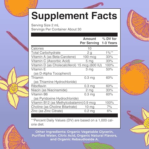 MaryRuth Organics Kids Multivitamin for Toddlers | USDA Organic | Toddler Vitamins Liquid Drops for Kids Ages 1-3 | Toddler Immune Support & Overall Wellness | Vegan | Non-GMO | Gluten Free | 2 Fl Oz