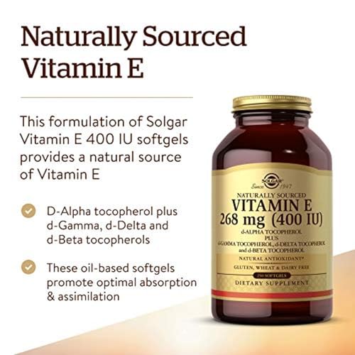 Solgar Vitamin E 268 mg (400 IU), 250 Mixed Softgels - Natural Antioxidant, Skin & Immune System Support - Naturally-Sourced Vitamin E - Gluten Free, Dairy Free - 250 Servings