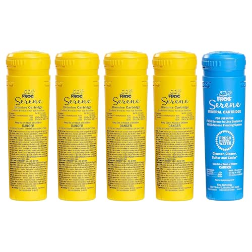 FROG Serene Replacement Mineral Cartridge with 4 Replacement Bromine Cartridges for use with Hot Tub FROG Serene Floating Sanitizing System - Prefilled for Quick & Easy Hot Tub Maintenance