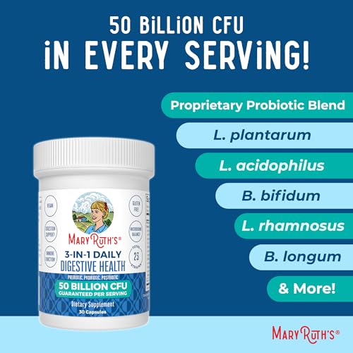 MaryRuth Organics 3 in 1 Probiotics for Digestive Health | Prebiotic & Postbiotic | Gut Health Supplement for Women & Men | Powder Probiotics for Women | Immune Support | 50 Billion CFU | 0.5 oz