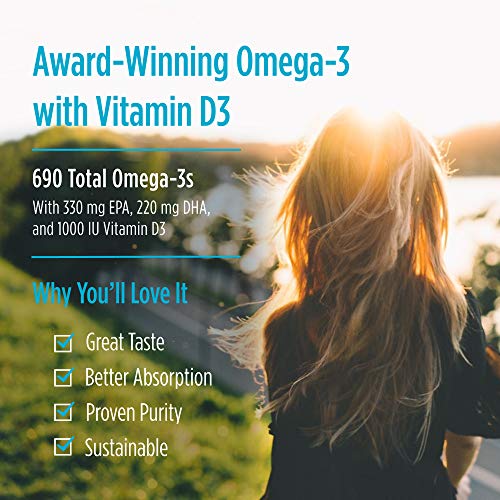 Nordic Naturals Omega-3D, Lemon Flavor - 120 Soft Gels - 690 mg Omega-3 + 1000 IU Vitamin D3 - Fish Oil - EPA & DHA - Immune Support, Brain & Heart Health, Healthy Bones - Non-GMO - 60 Servings