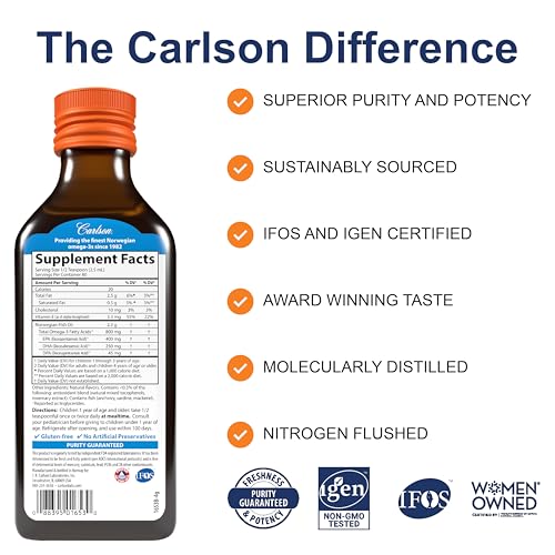 Carlson - Kid's The Very Finest Fish Oil, 800 mg Omega-3s, Norwegian, Sustainably Sourced, Orange, 200 mL