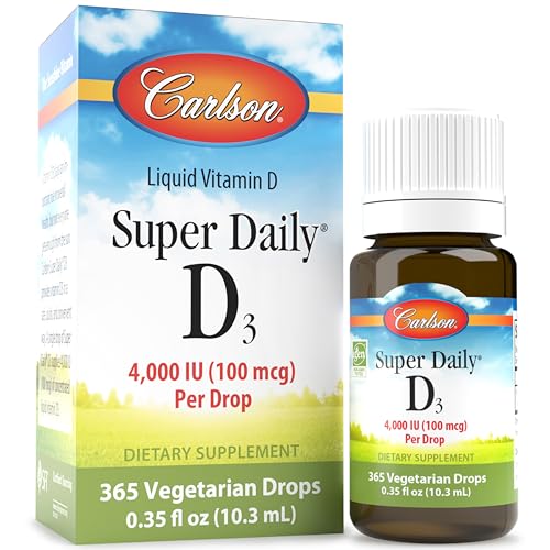 Carlson - Super Daily D3 4,000 IU (100 mcg) per Drop, Vitamin D Drop, Liquid Vitamin D3, 1-Year Supply, Unflavored, 365 Drops (10.3 mL)