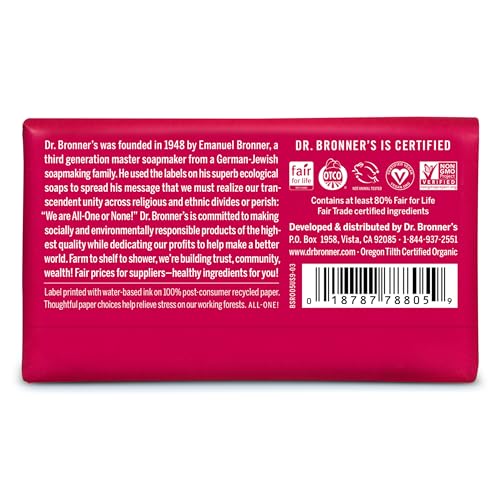Dr. Bronner's - Pure-Castile Bar Soap (Rose, 5 ounce, 2-Pack) - Made with Organic Oils, For Face, Body and Hair, Gentle and Moisturizing, Biodegradable, Vegan, Cruelty-free, Non-GMO