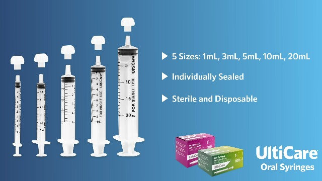 UltiCare 1mL Oral Tip Syringe – Uses Include Oral Administration of Medicine for Infants, Toddlers and Small Pets, and Small HH Projects. with Cap, Sterile Individually Wrapped, 100 Count