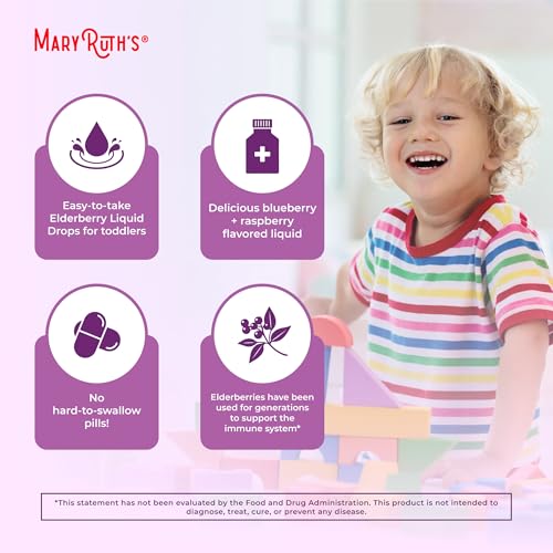 MaryRuth Organics Toddler Elderberry Syrup, USDA Organic Elderberry, Sugar Free Kids Immune Support Supplement for Ages 1-3 Years, Clean Label Project Verified®, Vegan, Non-GMO, Gluten Free, 1 Fl Oz