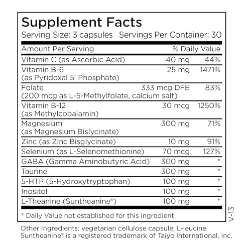 Metabolic Maintenance MetaCalm - GABA L-Theanine Supplement for Calm, Sleep, and Stress Support, Vitamin B6, Active Folate, Magnesium & 5-HTP Complex for Adults, Men and Women - 90 Capsules