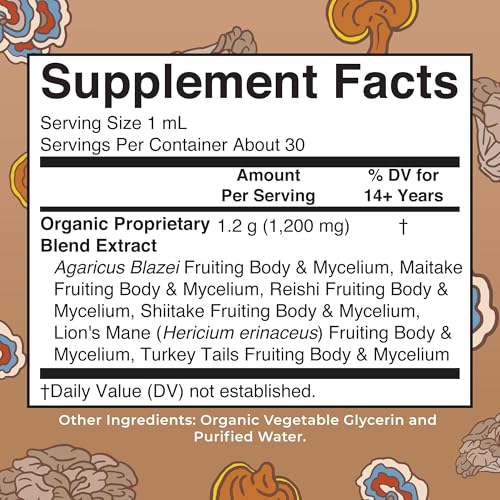 MaryRuth Organics USDA Mushroom Complex | Herbal Liquid Drops | Supplement | Lion's Mane | Reishi Mushroom | Shiitake Mushrooms | Non-GMO | Vegan | Alcohol Free Tincture | 30 Servings