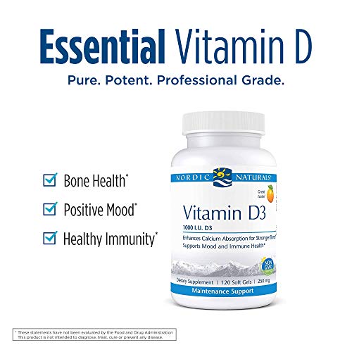Nordic Naturals Pro Vitamin D3 1000, Orange - 120 Mini Soft Gels - 1000 IU Vitamin D3 - Supports Healthy Bones, Mood & Immune System Function - Non-GMO - 120 Servings