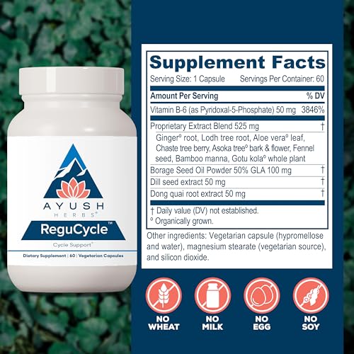 Ayush Herbs Regu-Cycle - Hormone Balance for Women, Hormonal Support, Period Support & Relief, Reproductive Health, Regulate Menstrual Cycle, Ovarian Support Supplement - 60 Vegetarian Capsules