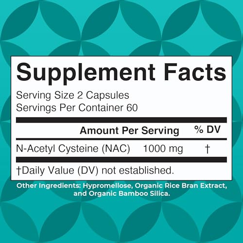 MaryRuth Organics Nutritional Supplement Capsule, N-Acetyl Cysteine, 2 Month Supply, NAC 1000mg Per Serving, Vegan, Non-GMO, Gluten Free, 120 Count