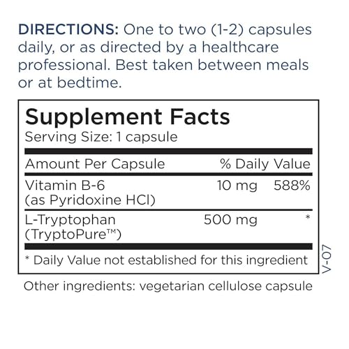 Metabolic Maintenance L-Tryptophan 500mg - L Tryptophan Supplement, Nighttime Sleep Support for Women + Men, 'Free Form' Amino Acid for Absorption + Vitamin B6, Vegan, No Fillers - 60 Capsules