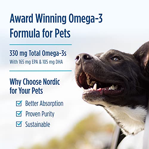 Nordic Naturals Omega-3 Pet, Unflavored - 180 Soft Gels - 320 mg Omega-3 Per Soft Gel - Fish Oil for Dogs with EPA & DHA - Promotes Heart, Skin, Coat, & Immune Health