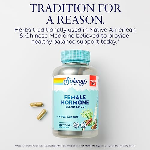SOLARAY Female Hormone Blend SP-7C, Herbal Support Hormonal Balance for Women with Black Cohosh, Dong Quai, Wild Yam, and More, Vegan, Lab Verified, 60-Day Guarantee, 120 Servings, 240 VegCaps