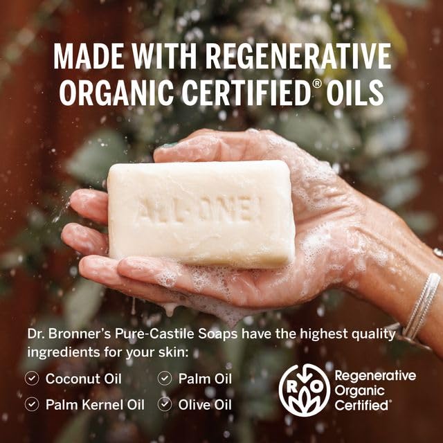 Dr. Bronner's Pure-Castile Magic Bar Soap- Made with Regenerative Organic Certified Oils- For Face, Body, Hair, Vegan Soap Bars for Men & Women- Variety 3-Pack, Peppermint Lavender, Unscented