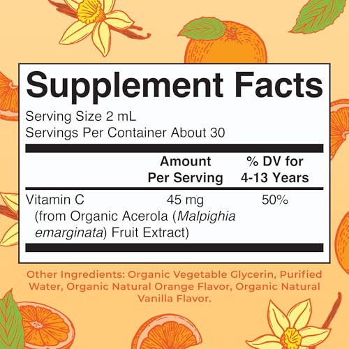 MaryRuth Organics USDA Kids Vitamin C Drops | Vegan Immune Support Supplement for Ages 4-13 | Immune Support & Overall Health | Vitamin C from Organic Acerola Fruit Extract | 2oz