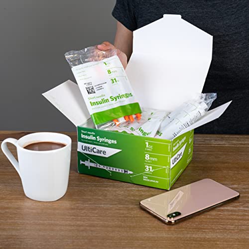 UltiCare U-100 Insulin Syringes, Comfortable and Accurate Dosing of Insulin, Compatible with Any U-100 Strength Insulin, Size: 1cc, 31G x 8mm, 100 ct Box