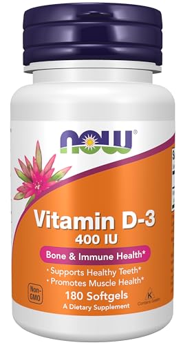 NOW Supplements, Vitamin D-3 400 IU, Strong Bones*, Structural support*, 180 Softgels