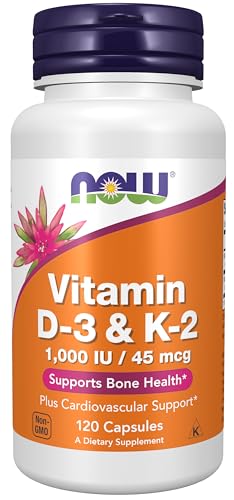 NOW Supplements, Vitamin D-3 & K-2, 1,000 IU/45 mcg,Plus Cardiovascular Support*, Supports Bone Health*, 120 veg Capsules