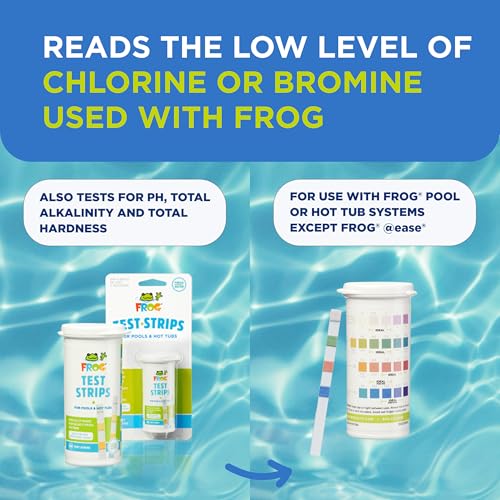 FROG Test Strips for Pools and Hot Tubs - Test Strip with Accurate Indicator for Free Chlorine or Bromine Levels, pH, Total Alkalinity and Total Hardness - Easy Water Testing - 50 Test Strips