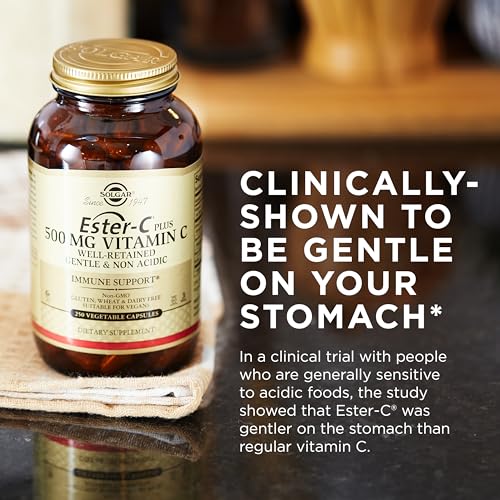 Solgar Ester-C Plus 500 mg Vitamin C (Ascorbate Complex), 100 Vegetable Capsules - Gentle & Non Acidic - Antioxidant & Immune Support - Non GMO, Vegan, Gluten Free, Kosher - 100 Servings