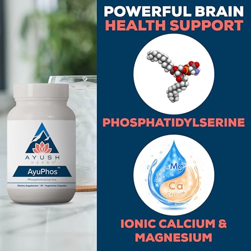 Ayush Herbs AyuPhos - Phosphatidylserine Supplement for Men & Women, Soy-Free Phosphatidyl Serine, Brain, Memory, & Cognitive Support for Adults, 200mg Per Pill - 90 Vegetarian Capsules (1 Count)