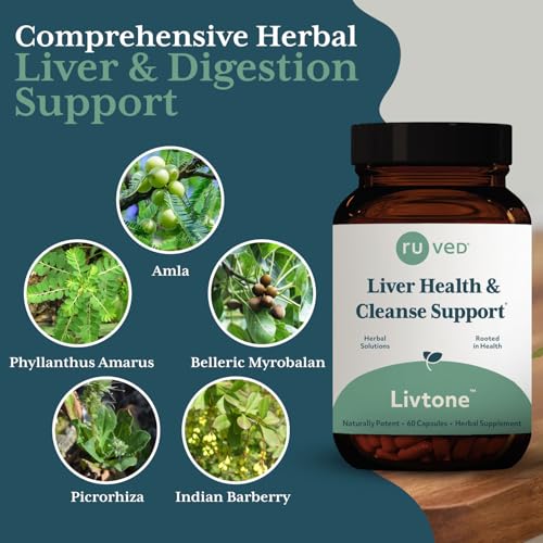 Ruved LivTone - Liver Care, Liver Support Supplement for Women & Men with Amla, Andrographis & Picrorhiza, Pills with Organic Herbs for Natural Detox - 90 Capsules (1 Count)