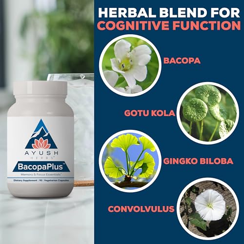 Ayush Herbs BacopaPlus - Bacopa Supplements, Organic Bacopa for Memory & Focus, Cognitive Support Pill for Adults with Ginkgo, Gotu Kola, Ashwagandha - 90 Vegetarian Capsules (1 Count)