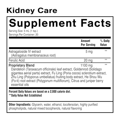 Quicksilver Scientific Kidney Care - Kidney Cleanse & Lymphatic Drainage Supplements - Astragaloside IV Extract, Zhu Ling, Goldenrod, Ferulic Acid, He Shou Wu & Dandelion Leaf (3.38oz / 100ml)