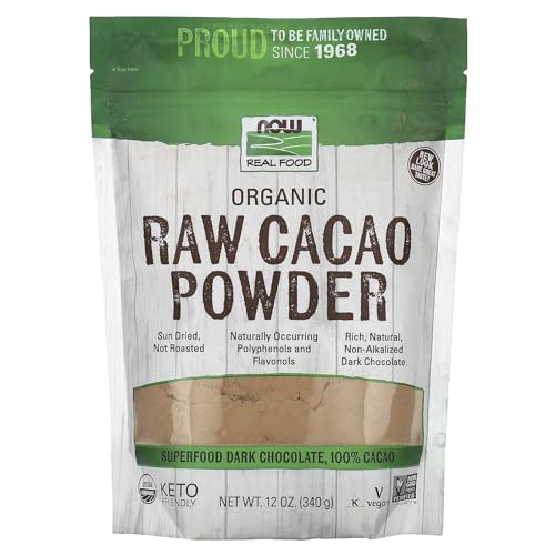 NOW Foods, Organic Raw Cacao Powder, with Polyphenols and Flavonols, Sun-Dried, Intensely Rich Flavor, 12-Ounce (Packaging May Vary)