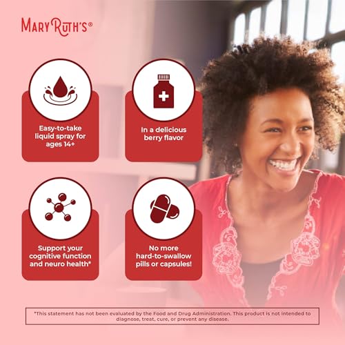 MaryRuth Organics Vitamin B12 Liquid Spray | Vegan, Non-GMO, Gluten-Free | USDA Organic Supplement | Energy & Nervous System Support | B12 Vitamins for Women & Men | 1,500 mcg | 1 Fl Oz
