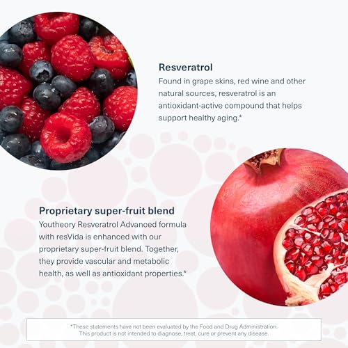 Youtheory Resveratrol Advanced Antioxidant Formula - Premium Antioxidant Supplement with Super-Fruit Blend - Contains ResVida - Dairy, Soy & Gluten Free - 160 Tablets