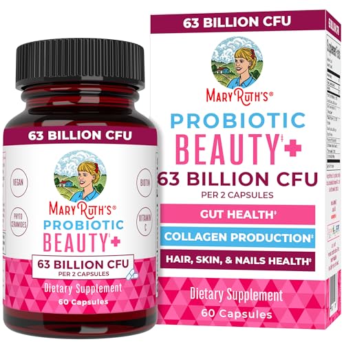Probiotic Beauty Capsules by MaryRuth's | Vegan Collagen Support | Anti Aging | Gut Health | Hair Skin and Nails Vitamins | Skin Care | Biotin | Non-GMO Project Verified | 60 Count