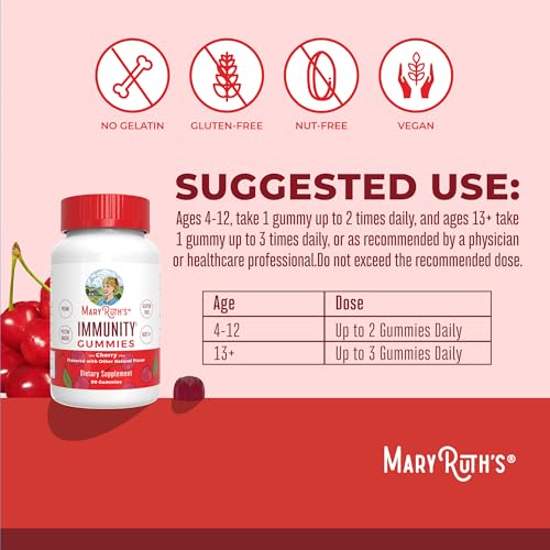 Mary Ruth's 5-1 Immunity Gummies with Elderberry for Kids & Adults | Cherry | Pectin Based | Vegan | 90 Count