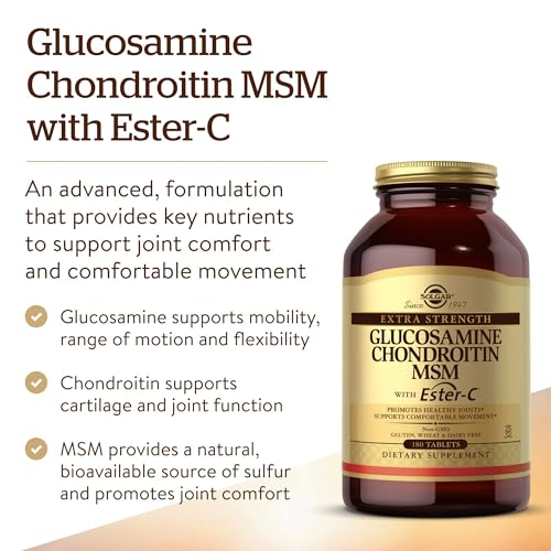 Solgar Extra Strength Glucosamine Chondroitin MSM w/ Ester-C, 180 Tablets - Promotes Healthy Joints, Supports Comfortable Movement & Collagen Formation - Non-GMO, Gluten No, Dairy No - 60 Servings