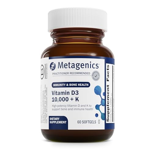 Metagenics Vitamin D3 + K - for Artery Health, Immune Support, Bone & Heart Health* - Vitamin D with MK-7 (Vitamin K2) - Non-GMO - Gluten-Free - 60 Softgels - 10,000 IU