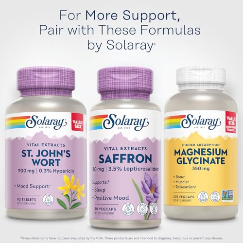 SOLARAY Saffron Extract - Sleep and Positive Mood Support - Vegan and Gluten Free Saffron Supplements - Lab Verified - 60-Day Guarantee - 30 Servings, 30 VegCaps