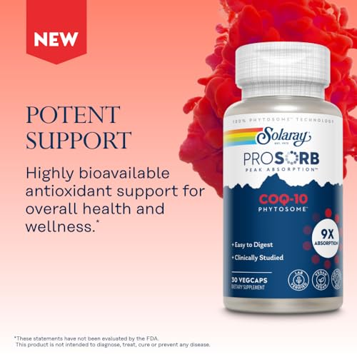 SOLARAY CoQ-10 Phytosome - 9X Absorption CoQ10 200mg - Easy-to-Digest Antioxidants Supplement - Vegan and Made Without Soy - 60-Day Guarantee - 30 Servings, 30 VegCaps