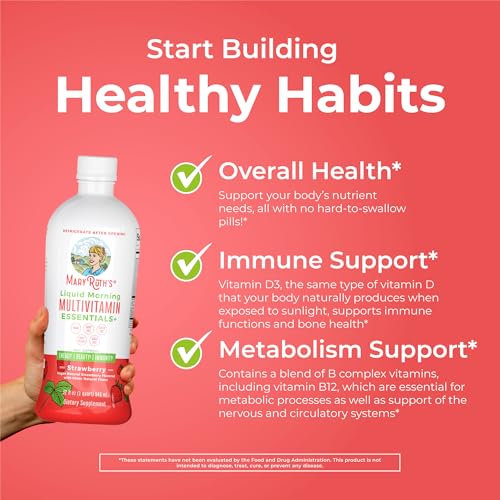 MaryRuth's Liquid Morning Multivitamin Essentials+ | Vitamin A C D E B6 B12 Biotin Zinc | Mens Womens Multivitamin | Immune Support | Beauty | Sugar Free | Vitamins for Ages 1+ | Vegan | 32 Fl Oz
