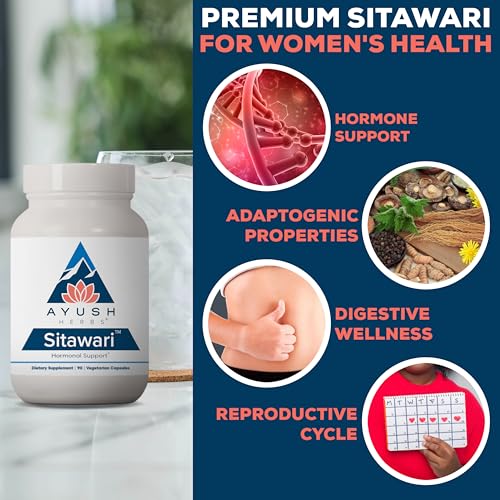 Ayush Herbs Sitawari - Shatavari Capsules for Women, Shatavari Root Supplement, Hormone Balance for Women, Natural Female Reproductive Support - 90 Vegetarian Capsules (1 Count)
