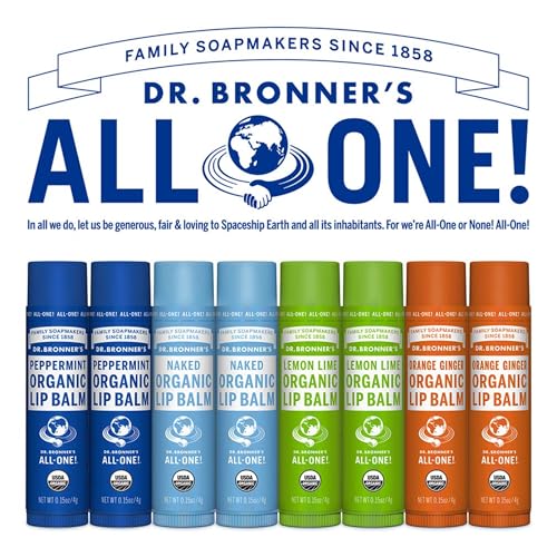 Dr. Bronners Organic Lip Balm 6-Pack (.15oz) Natural, Moisturizing, Petroleum-Free Lip Moisturizer with Beeswax & Avocado Oil for Dry Lips, Men & Women - Unscented