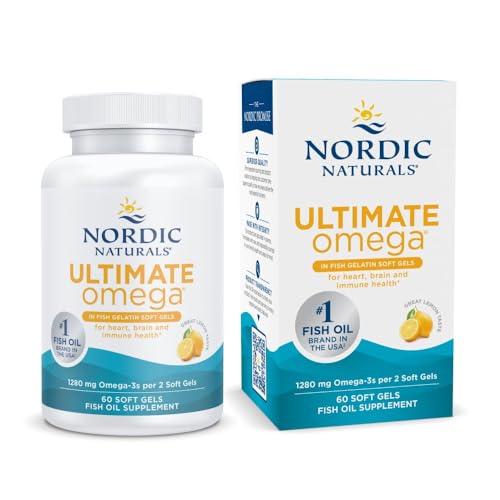 Nordic Naturals Ultimate Omega in Fish Gelatin, Lemon Flavor - 60 Soft Gels - 1280 mg Omega-3 - High-Potency Fish Oil Supplement - EPA & DHA - Promotes Brain & Heart Health - Non-GMO - 30 Servings